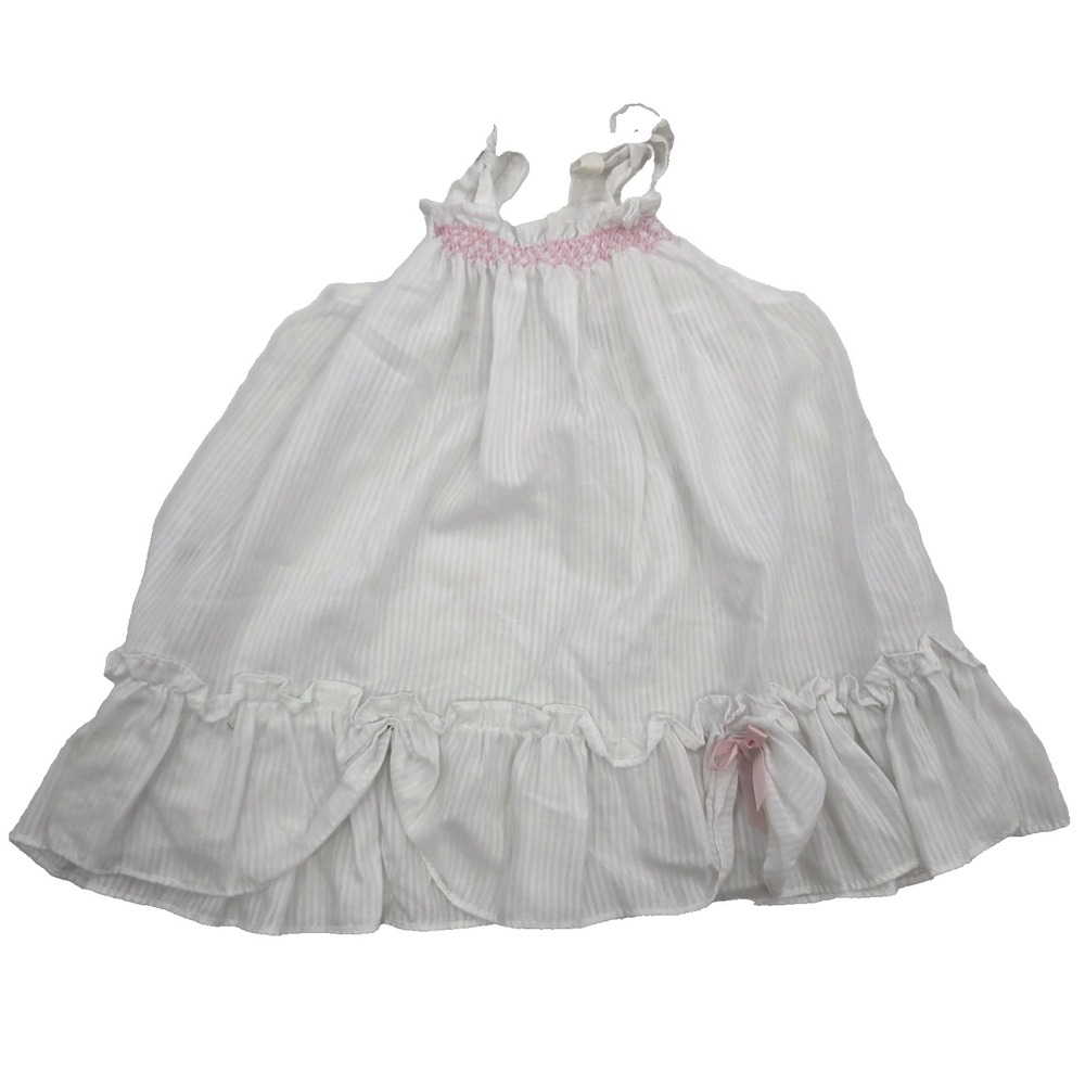 VTG Polly Flinders Girls Lt. Pink Smocked Summer Sundress 2T Lace Shoulder Ties
